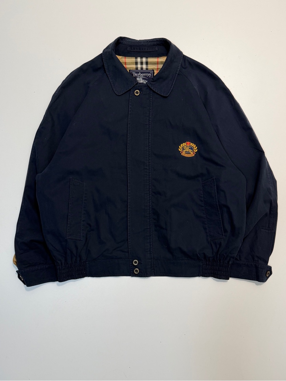 Vintage Burberrys Crest Full Zip Harrington Jacket Mens Large Navy Blue Gold